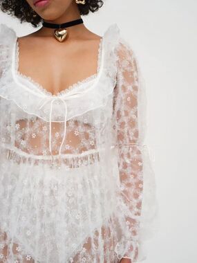 For Love & Lemons Kalea Sheath Midi Dress Women's Small Boho Wedding Bridal